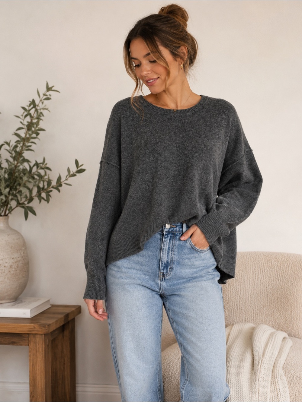 FREE PEOPLE gray oversized sweater